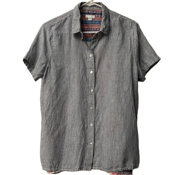 J.Jill Linen Stripe Floral Back Button Down Shirt - Picture 4 of 5